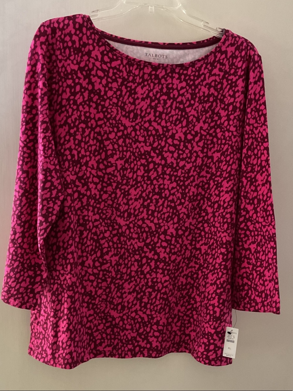 Talbots Fuchsia and Black Abstract Print Long-Sleeve Tee NWT
